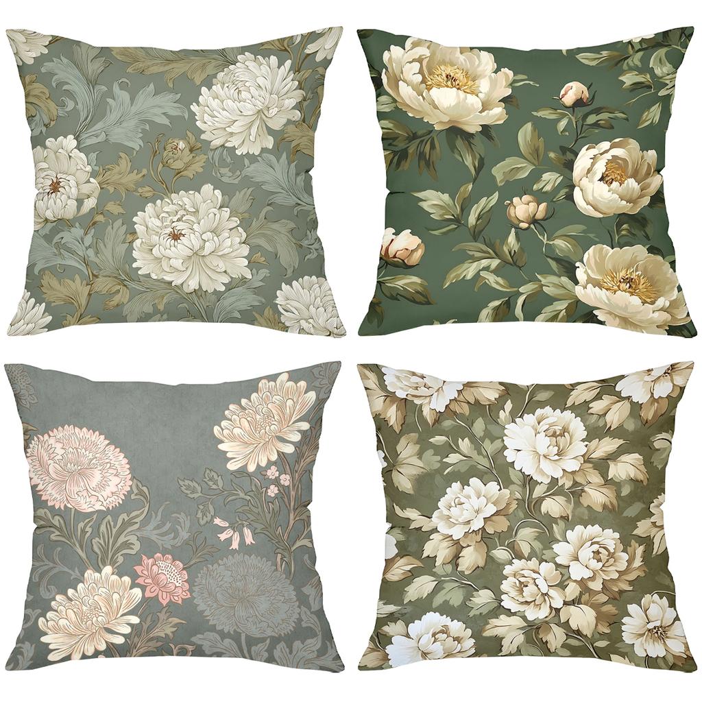 Floral Printed Cushion Covers Green Gray Decorative Polyester pillowcase, sofa decorative cushion cov Headboard Pillow