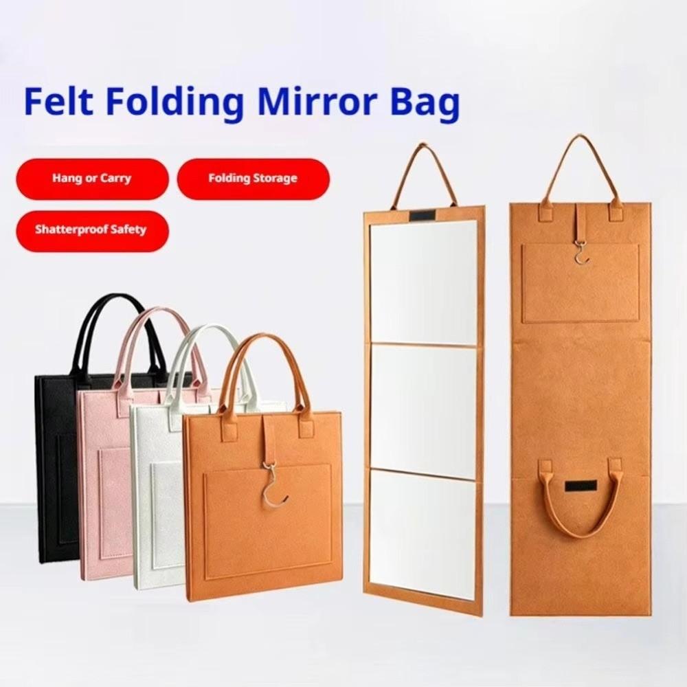 Shatterproof Folding Full Length Mirror Portable Felt Storage Bag New Full Body Mirror  Door