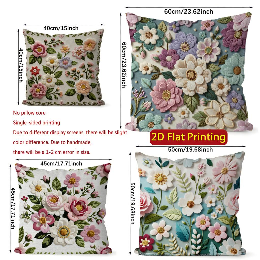 2D Vintage 3D Floral Throw Pillow Covers Pattern Cushion Cover Suitable For Sofa Bedroom Car Pillow Cover
