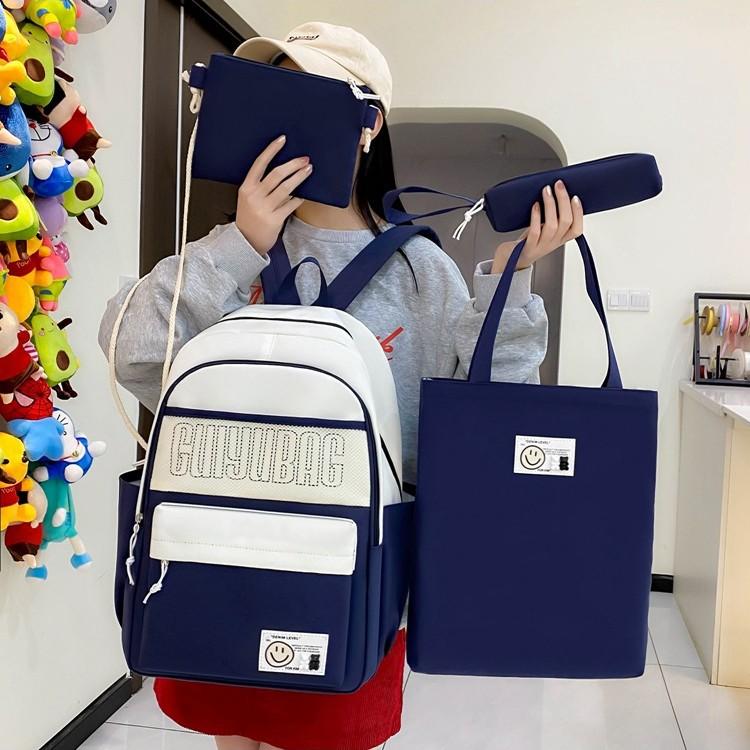 New Contrast Colors College Junior High School Backpack Large Capacity Elementary School Four-piece School Bag Commuter Light Backpack