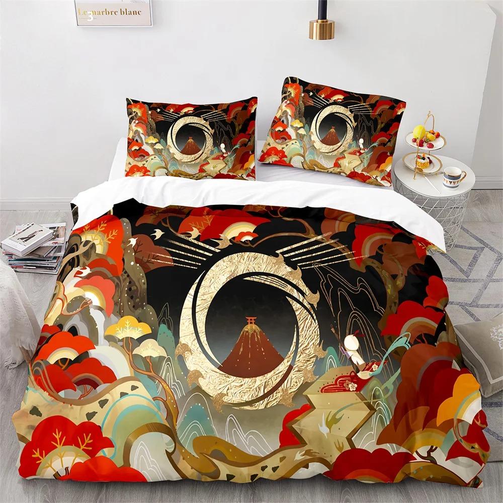 Ukiyo-Eduvet Cover Set Japanese Style Bedding Set Polyester Comforter King Queen Size Quilt Cover Set For Kids Boys Girls