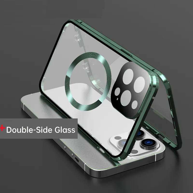 Case for iPhone 13 Pro Max/ 13Pro,with Double Sided Magnetic Tempered Glass cases,Magsafe Wireless Charging Magnetic Adsorption Metal Bumper cover
