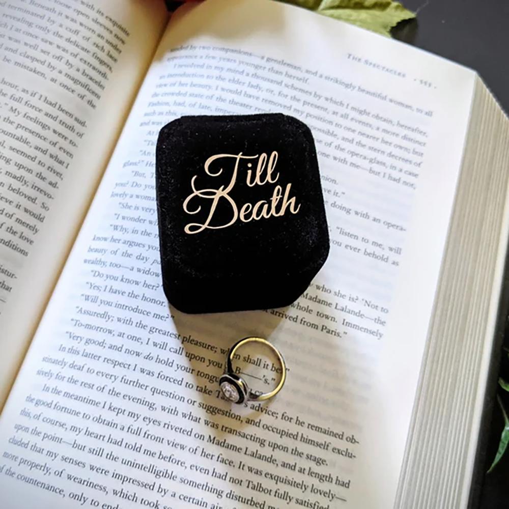 До смерти Бархатная Традиционная Коробка для Кольца Свадьба Помолвка Реквизит для Фотографии Готический Хэллоуин Подарок Коробка для Кольца для Предложения Руки и Сердца