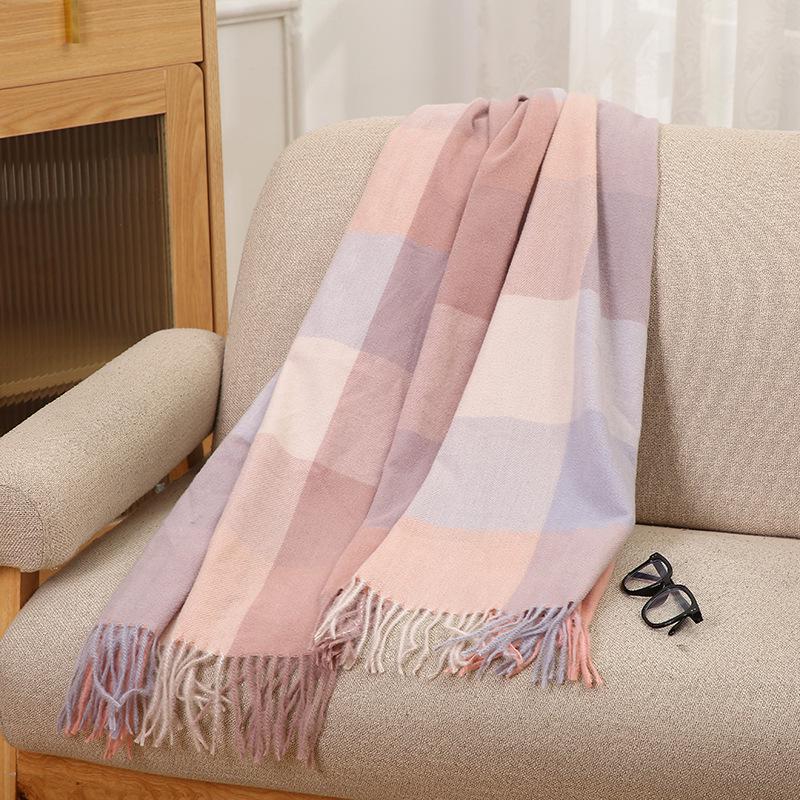 2025 Autumn/Winter Plaid Scarf for Women - Sweet Japanese & Korean Style, Warm Neck Warmer, Fashionable Imitation Cashmere Shawl