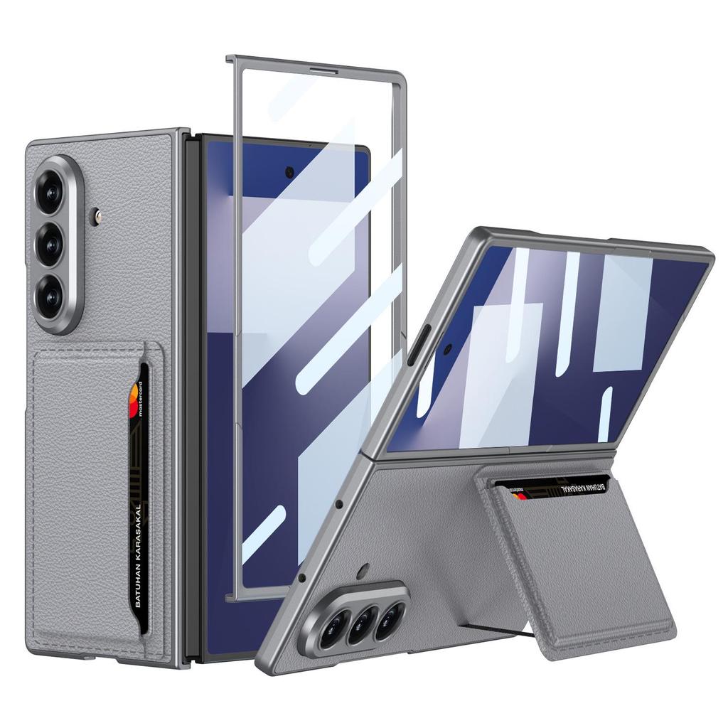 Ультратонкий кожаный чехол для телефона Samsung Z Fold7 с держателем для карт и подставкой