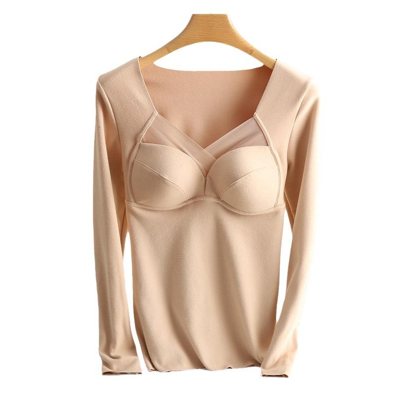 Женский бесшовный согревающий жилет из немецкого бархата с длинными рукавами и мягкими чашками