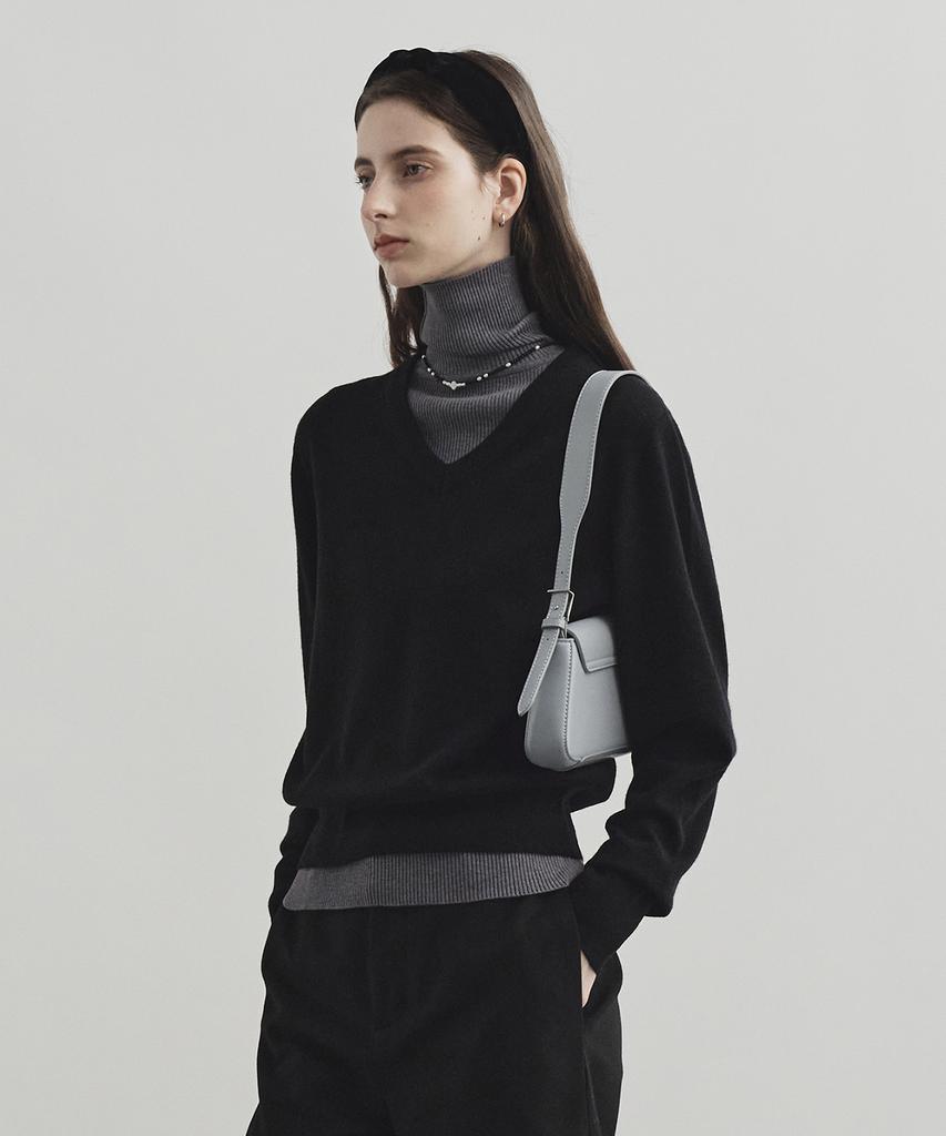 MONGDOL Wool Cashmere V-Neck Knit Black Mdkt088Black