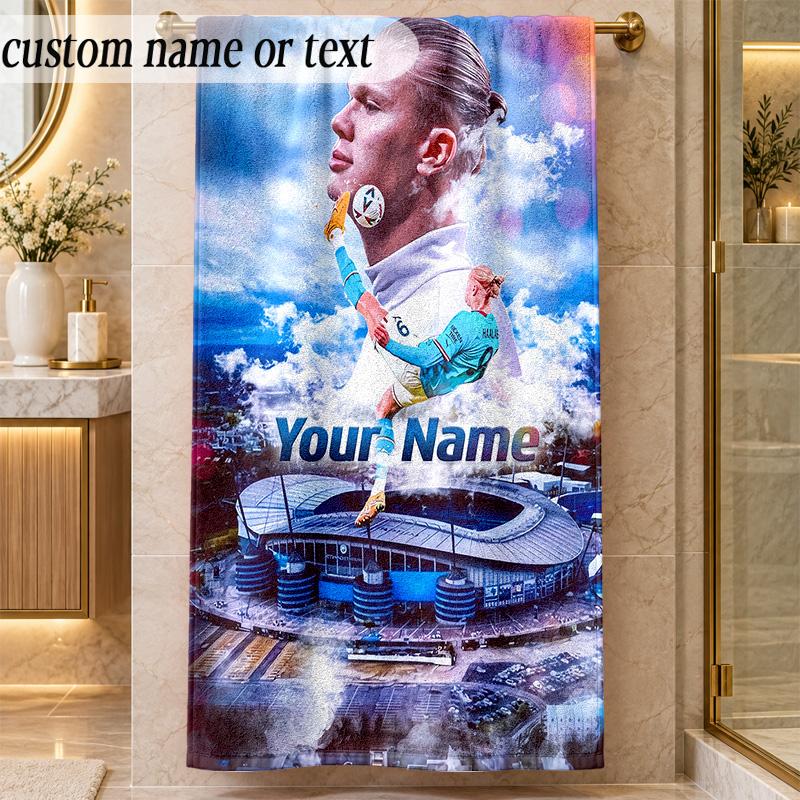 Beach TowelErling Haaland Custom Name Text Personalized Soft Towel for Beach Pool Indoor Home Decor Gift