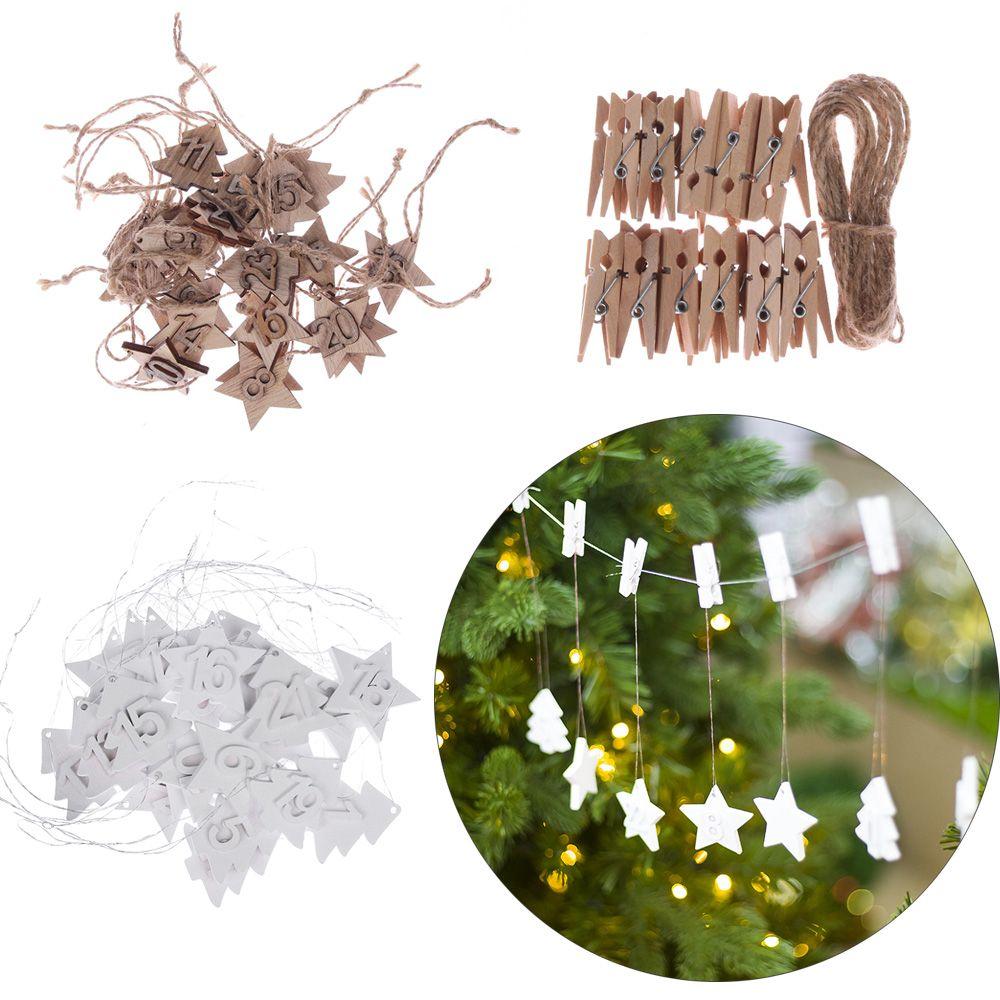 Clips Gift Bags Decor Wooden Pendant Christmas Advent Calendar Countdown Hanging Tags Number Label