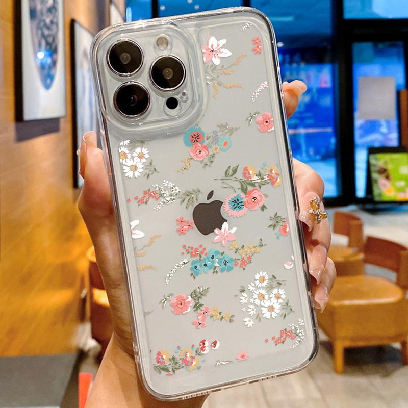 Модный цветочный чехол для телефона iPhone 16 15 14 Pro Max 13 12 11 ударопрочный силиконовый чехол прозрачный чехол