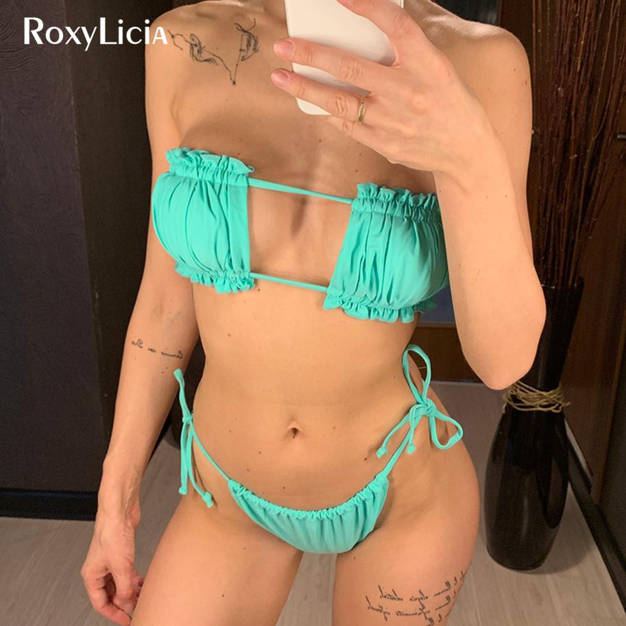 Сексуальный бандо, бразильский купальник-бикини, женский купальник, женский комплект бикини, плиссированный купальный костюм