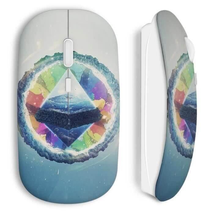 Souris sans fil - Pyramide - Art design - Compatible Mac et PC - Clé USB wifi - Blanc