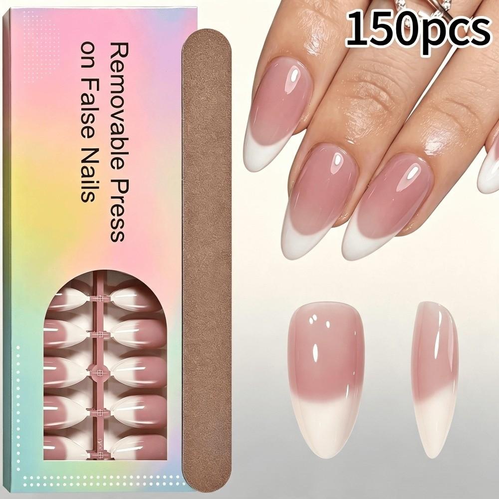 Semi-Transparent Press On Nails Glossy Finish French False Nails New Fake Nails for Daily Wear