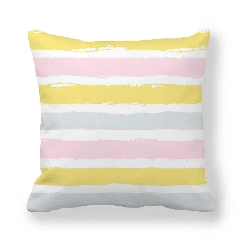 Colorful Striped Printed Pillowcase Home Bedroom Living Room Sofa Cushion Cover 45x45cm Peach Skin Pillowcase