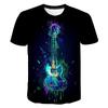 Summer Round Neck Colorful Guitar Graphic 3D Print Top Fashionable Casual Short Sleeved Men's T-shirts