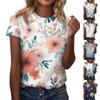 Женская модная повседневная блузка с круглым вырезом и короткими рукавами с цветочным принтом