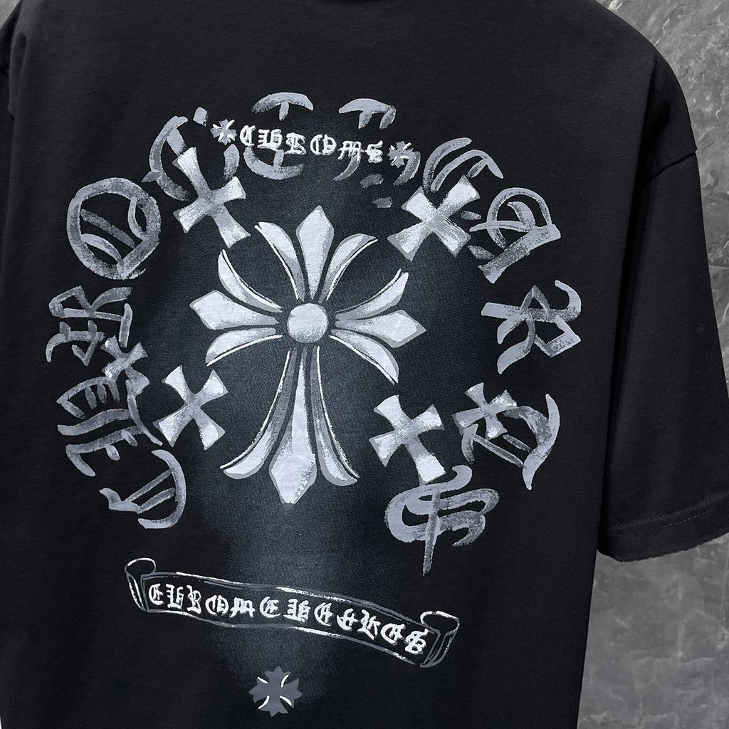 GZ-8931 CHROME HEARTS 2025 Летняя новая высококачественная хлопковая свободная футболка с круглым вырезом большого размера для мужчин и женщин, парная футболка