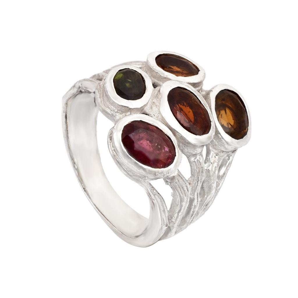 Natural Multi-Tourmaline Faceted 925 Sterling Silver Artician Ring Size 7 US Gift