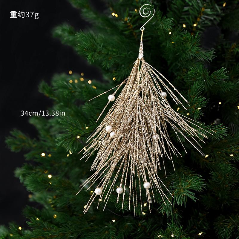Champagne Pearl Christmas Ornaments, Light Luxury Glitter Pearl Hanging Decorations, Christmas Tree Bauble Decor, Festive Set