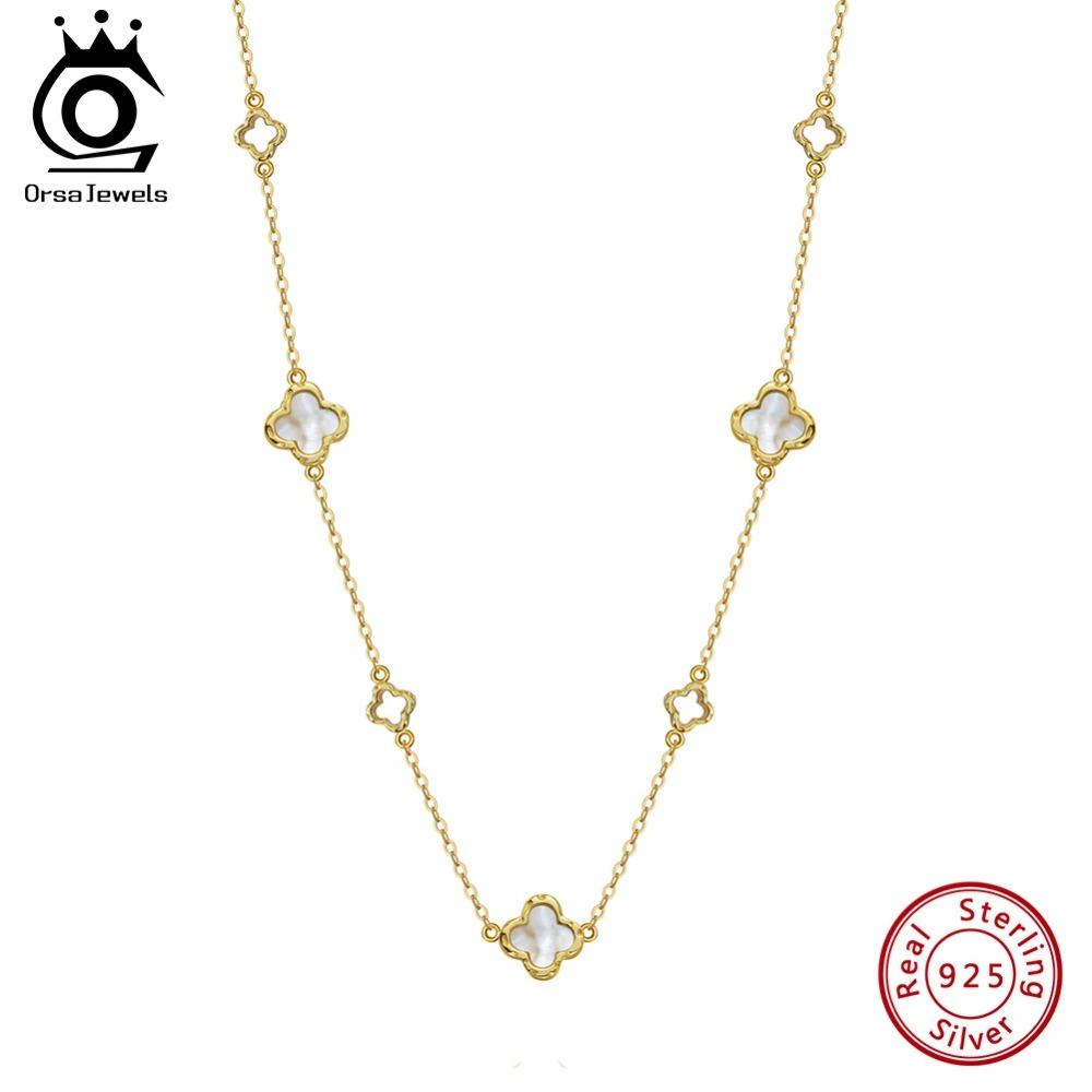 ORSA JEWELS Полое колье-цепочка «Клевер», роскошное, для банкета, вечеринки, подарок, серебро 925 пробы, клевер с четырьмя лепестками, шейное украшение, аксессуары GMN61