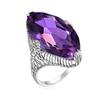 Huitan Gorgeous Big Marquise Purple CZ Finger Ring for Women Hollow Out Flower Aesthetic Lady Accessories Wedding Trendy Jewelry