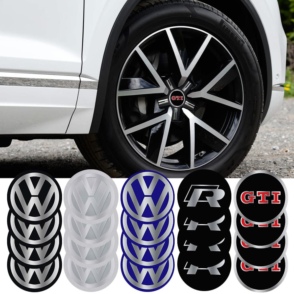 For VW 4Pcs Aluminum Logo Car Wheel Center Hub Caps Sticker Badge for Volkswagen VW Golf 4 5 6 7 Jetta Polo Caddy GTI Bora MK7 Beetle zs3
