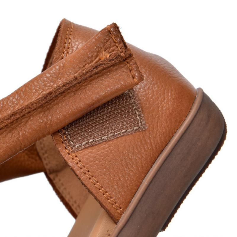 Johnature Mixed Colors Genuine Leather Sandals Retro Square Toe Soft Sole Versatile Women's Flat Shoes