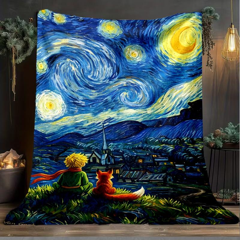 1PC Little Prince Blanket Flannel Throw for Sofa, Indoor, Camping, Living Room, Office, Chair, And Bed Soft Birthday Christmas Gift