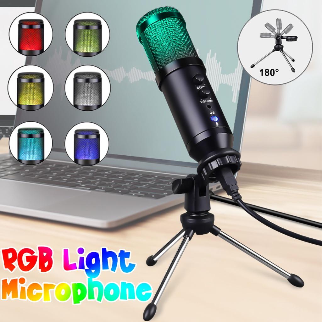 15V Professional USB RGB Microphone Condenser Microphones for Laptop Recording Sing Live for Gaming