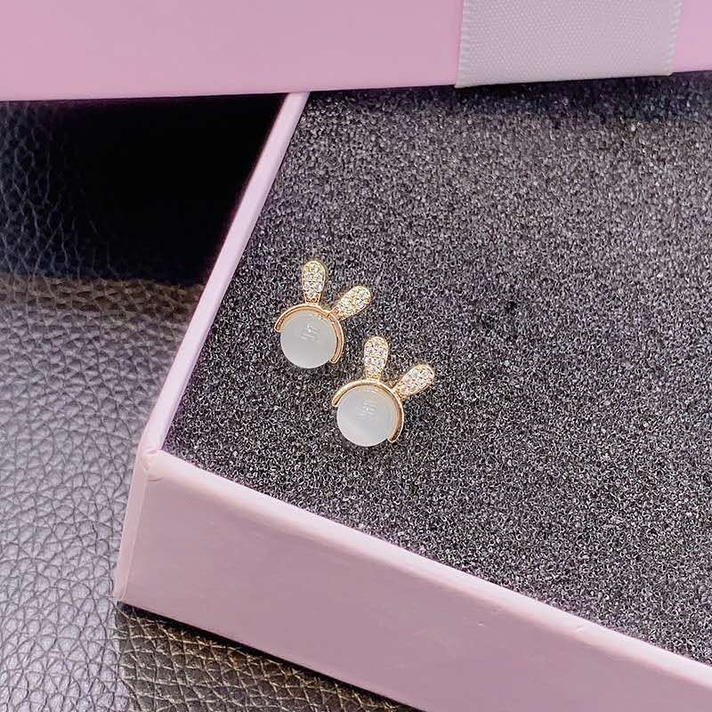 Женские серьги Opal Bunny, чистое серебро, игла с микро-инкрустацией