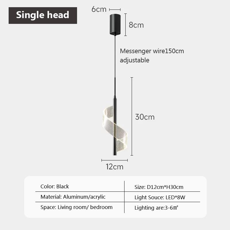 Nordic Creative Spiral LED Подвесные лампы Прикроватная подвесная лампа Домашний декор Внутреннее освещение Спальня Современные акриловые люстры
