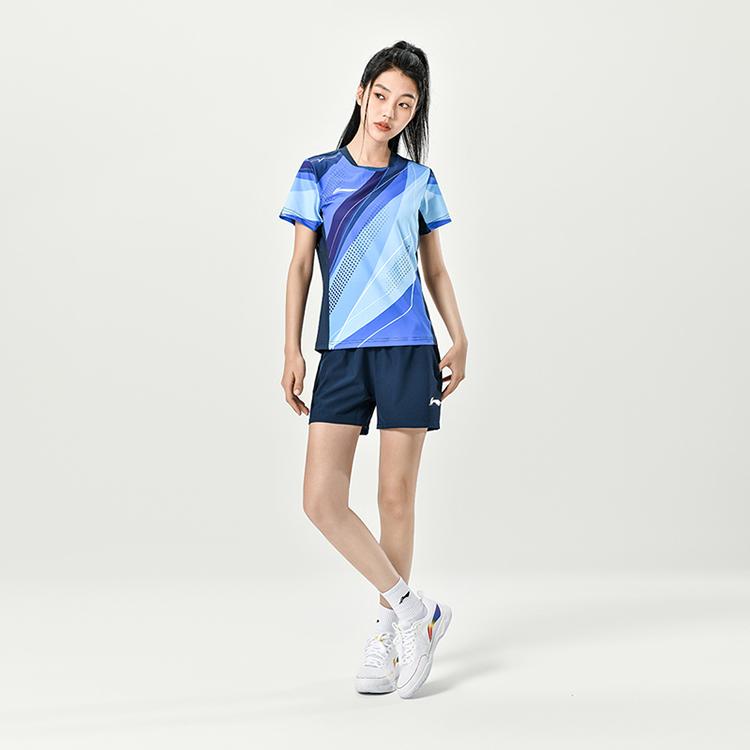 Li-Ning Влагоотводящая быстросохнущая футболка с коротким рукавом для соревнований, женские топы, ярко-синие AAYT028-2