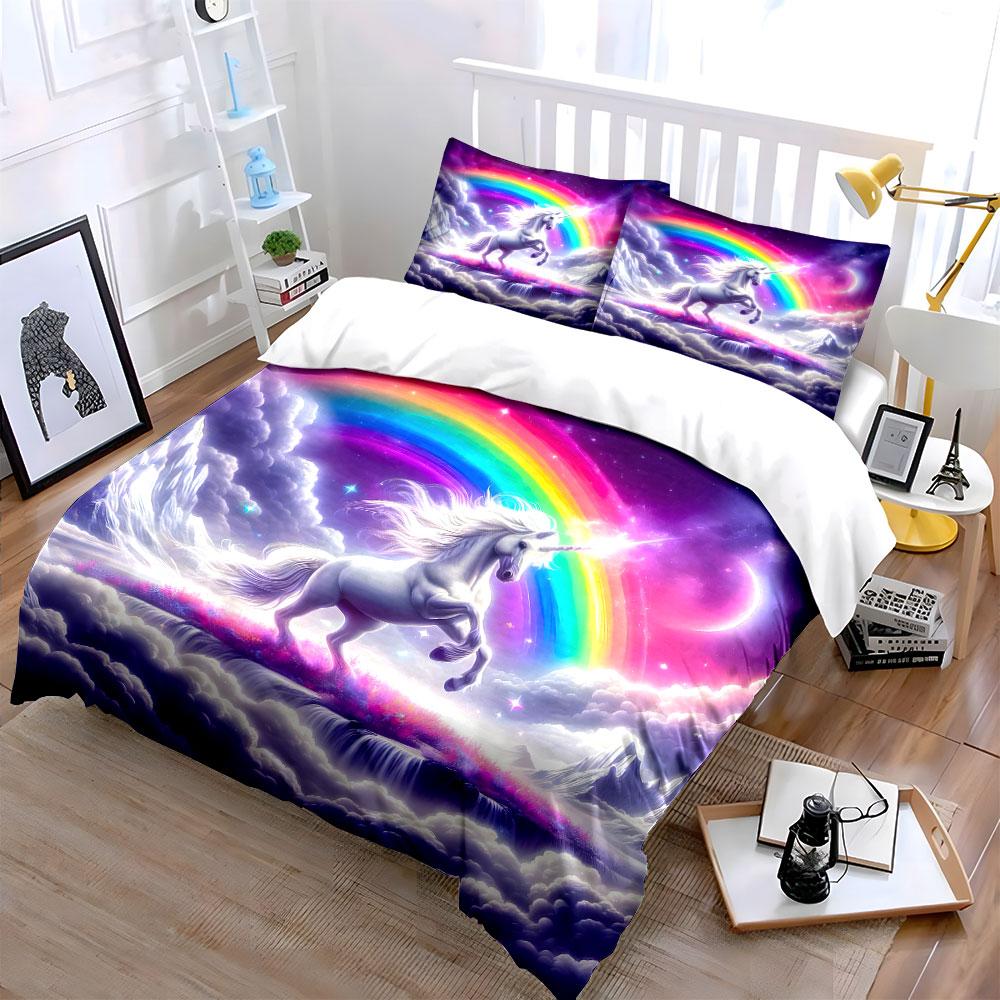 Majestic unicorn under rainbow. Bedding sets Duvet covers Pillowcases(1* Duvet Cover 2* Pillowcases without duvet insert)