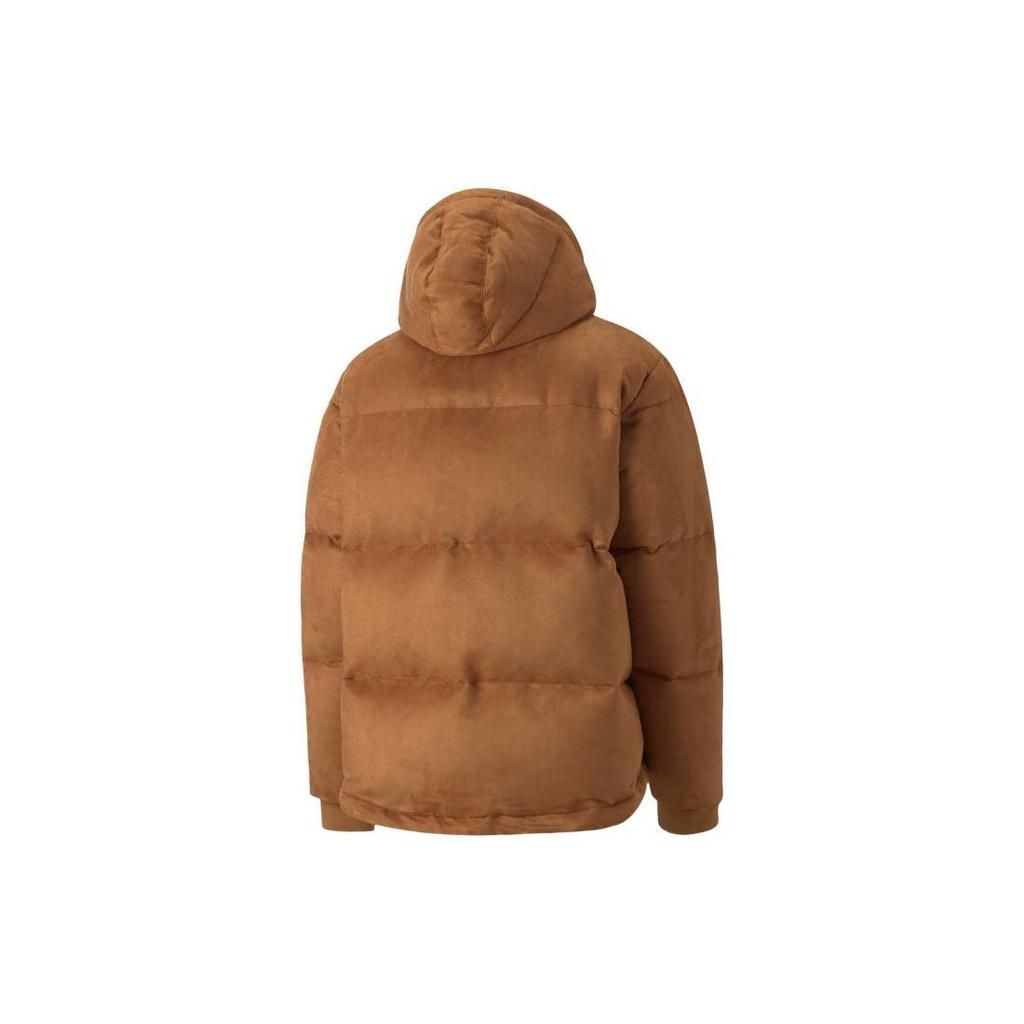 Puma MMQ Series Solid Logo Print Hidden Zip Hooded Down Jacket Unisex Outerwear Earth-Yellow 535786-74