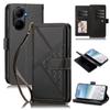 Embossed Secure Clasp 9-Card Slot Vegan Leather Phone Case with Wrist Strap