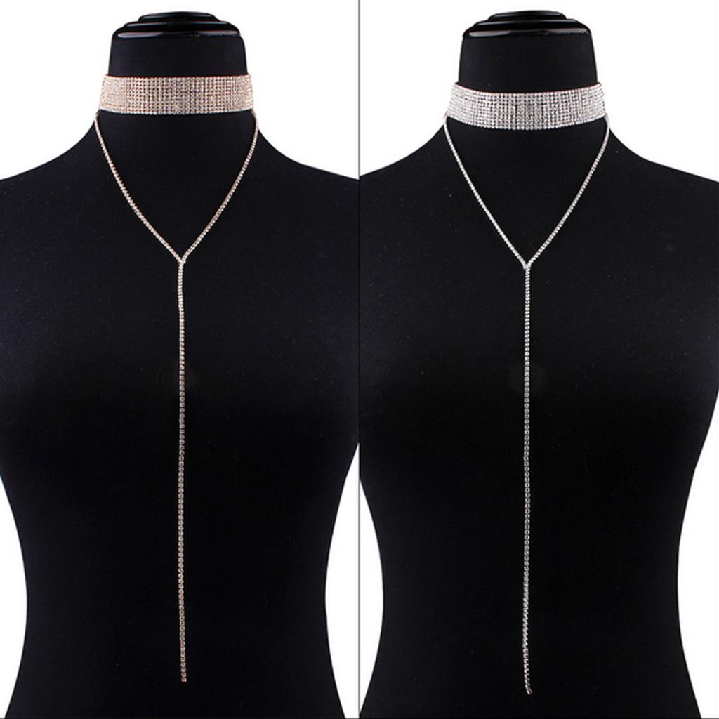 Fashionable Decoration Rhinestone Women Neck Necklace With Tassels Casual For