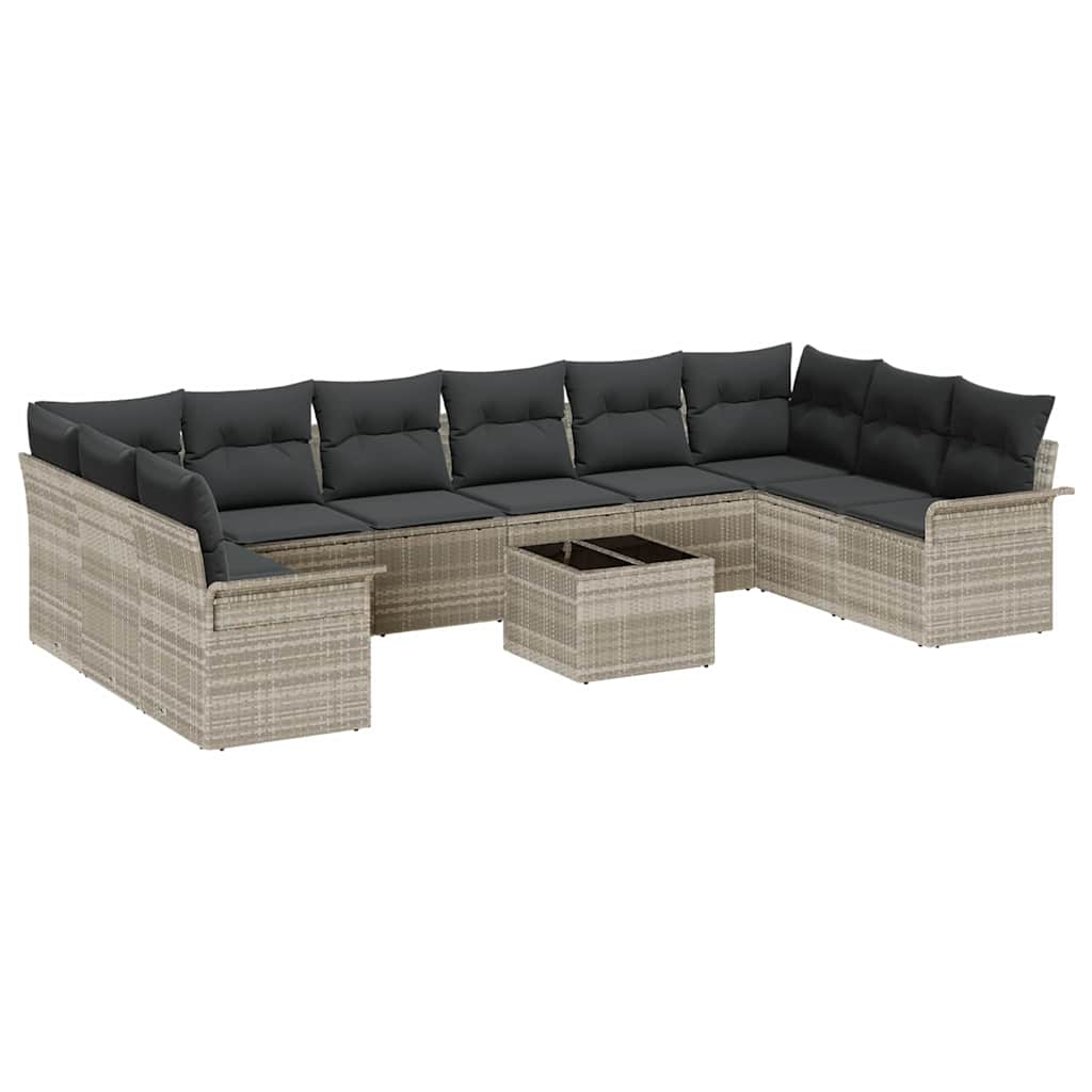 Garden Sofa Set with Cushions and Storage 11 pcs Grey Poly Rattan