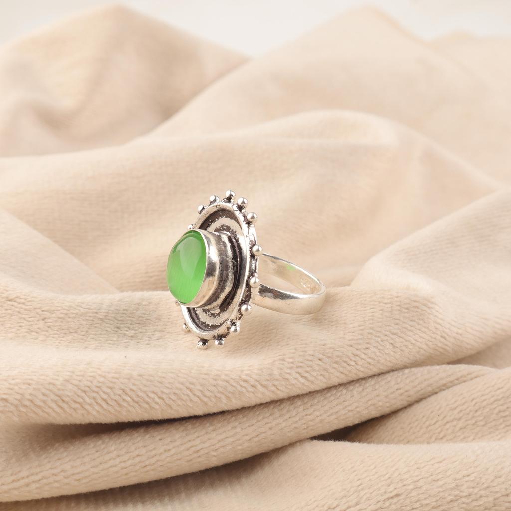 Wonderful Green Cat's Eye Gemstone Jewelry, 925 Solid Sterling Silver Ring, Handmade Spiritual Ring For Wedding Gift