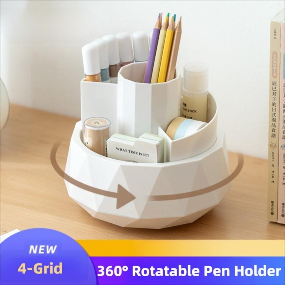 4-Grid 360° Rotating Pen Holder Large Capacity Makeup Brush Organizer Pencil Storage Box Home