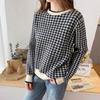 Korean Fashion Patterned Knit Gingham Loose Fit for and Spring and [KOREARU] Women's Top, Check, Cute, Girly, Stylish, Fall, Winter, (Black White)
