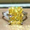 Huitan Square Yellow Cubic Zirconia Women Rings Gorgeous Wedding Anniversary Lady Rings Temperament Elegant Fashion Jewelry Gift