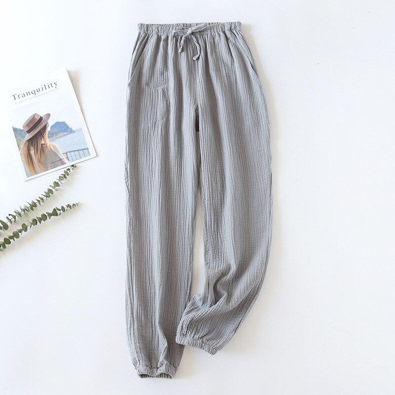 Japanese-style New Spring And Summer Women's Trousers 100% Cotton Crepe Cloth Large Size Color Tie Pants Casual Pants Home Pants