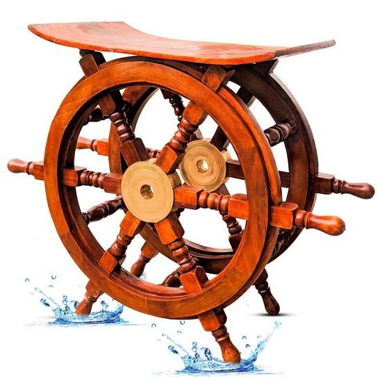 Деревянное колесо корабля Стол Табурет Пиратское деревенское колесо капитана Домашний декор Морской стиль Колесо лодки капитана Пиратский декор
