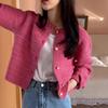 Autumn and winter retro small fragrant wind round neck texture design loose long-sleeved short knitted sweater cardigan