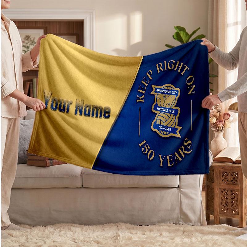 BIRMINGHAM CITY Personalized Fleece Blanket With Football Logo, Custom Name Text Soft Warm Home Throw Blanket
