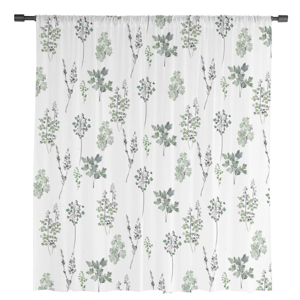 Watercolor Leaves Plants Sheer Curtains For Living Room Kitchen Window Curtains Bedroom Tulle Voile Curtains