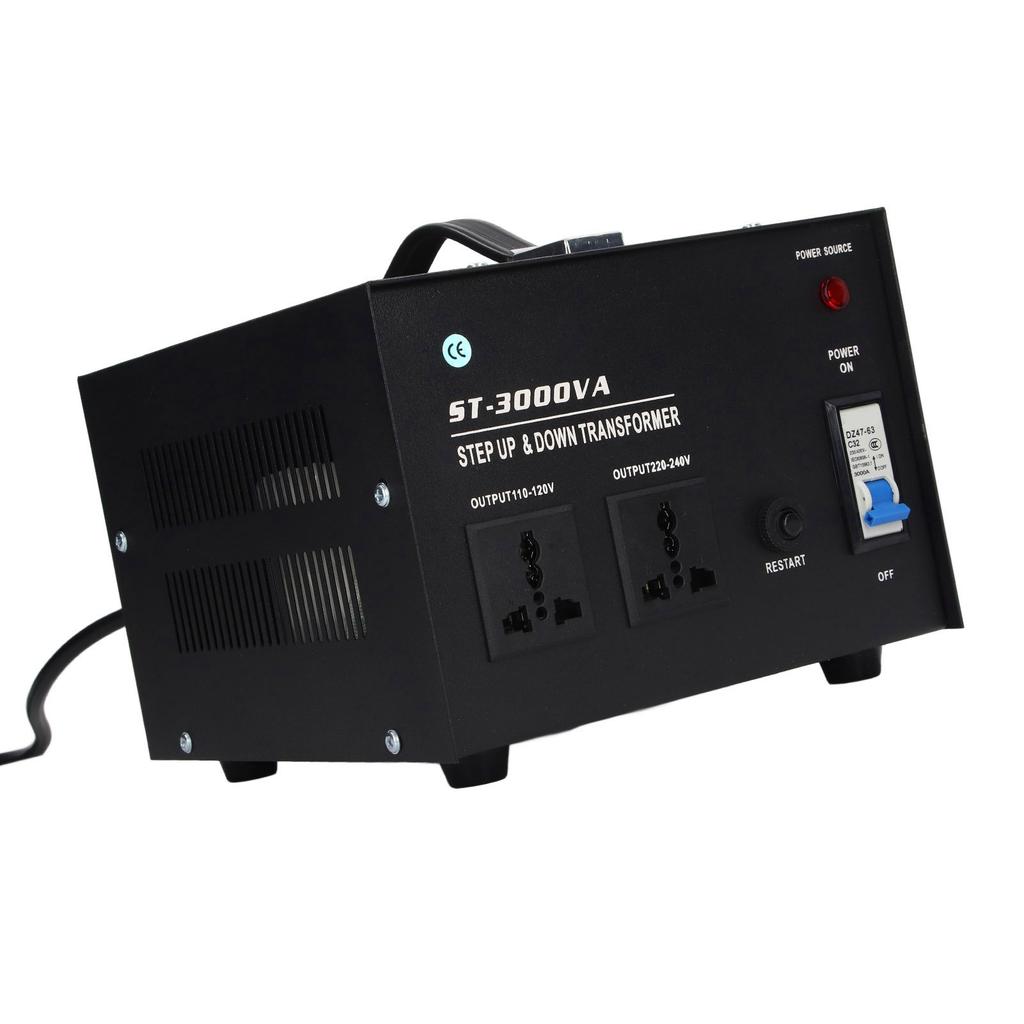 Трансформатор переменного напряжения 3000 Вт для повышения/понижения, 2 универсальные розетки, преобразователь напряжения