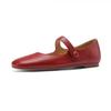 Women's Flat Shoes Genuine Leather Spring Women's Mary Jane Shoes Red Literary Ballet Shoes Women