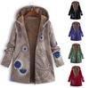 Womens Winter Warm Outwear Print Hooded Pockets Vintage Oversize Coats