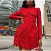 Long-sleeved See-through Dress Skirt Ladies Red and Black Dress Dress Slim Fashion Long Wedding Party Can Wear Dress